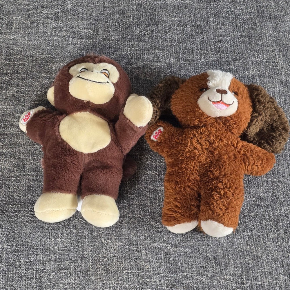 Build-A-Bear Workshop Brown Monkey and Shaggy Puppy Dog Plush Set 2pc 032316
